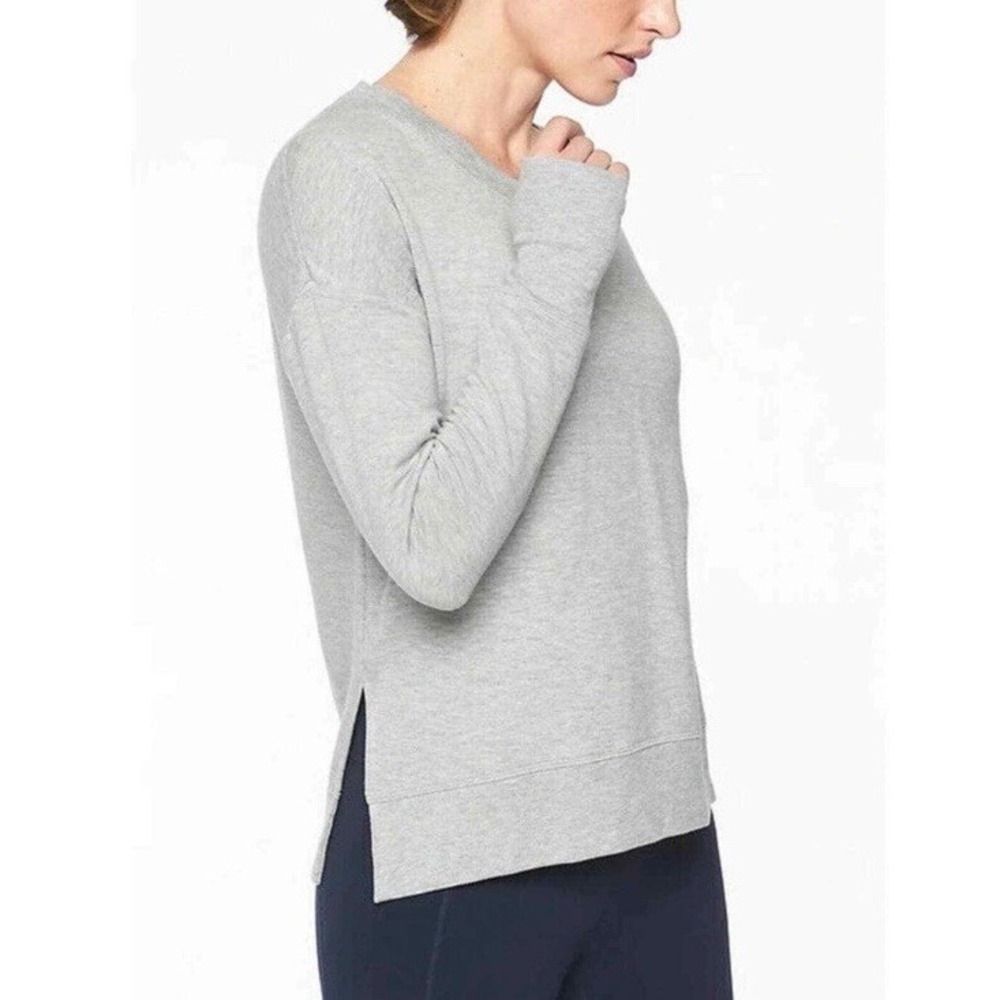 Athleta Sz M Gray Highland Crossback Crewneck Sweater Cotton Silk Blend‎ Top